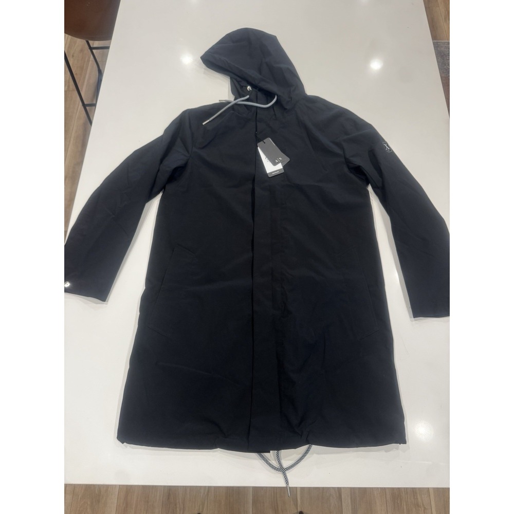 NWT ARMANI EXCHANGE Men's Hooded Trench Coat Black Small With. Drawstrings‎